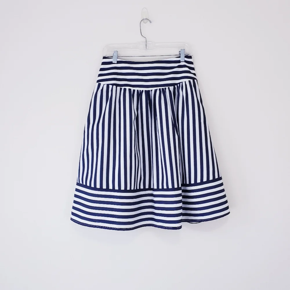 Anthropologie Maeve High Seas Blue White Striped Skirt Size Medium Full A-Line - Picture 3 of 8